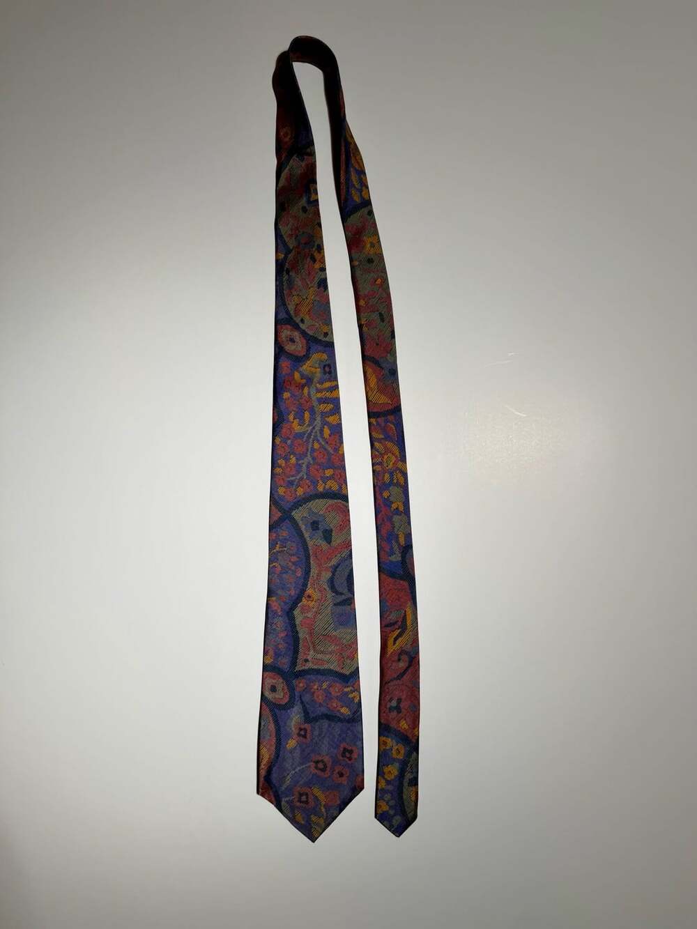 Mulberry Thai Silks Necktie Blue Multi Paisley Silk Hand Sewn